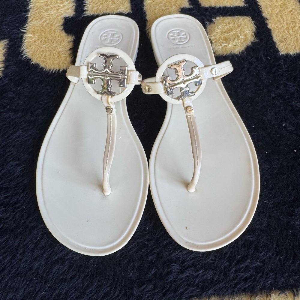 Size 9m - Tory Burch Mini Miller Women's Flat Jelly Sandals - White/Ivory